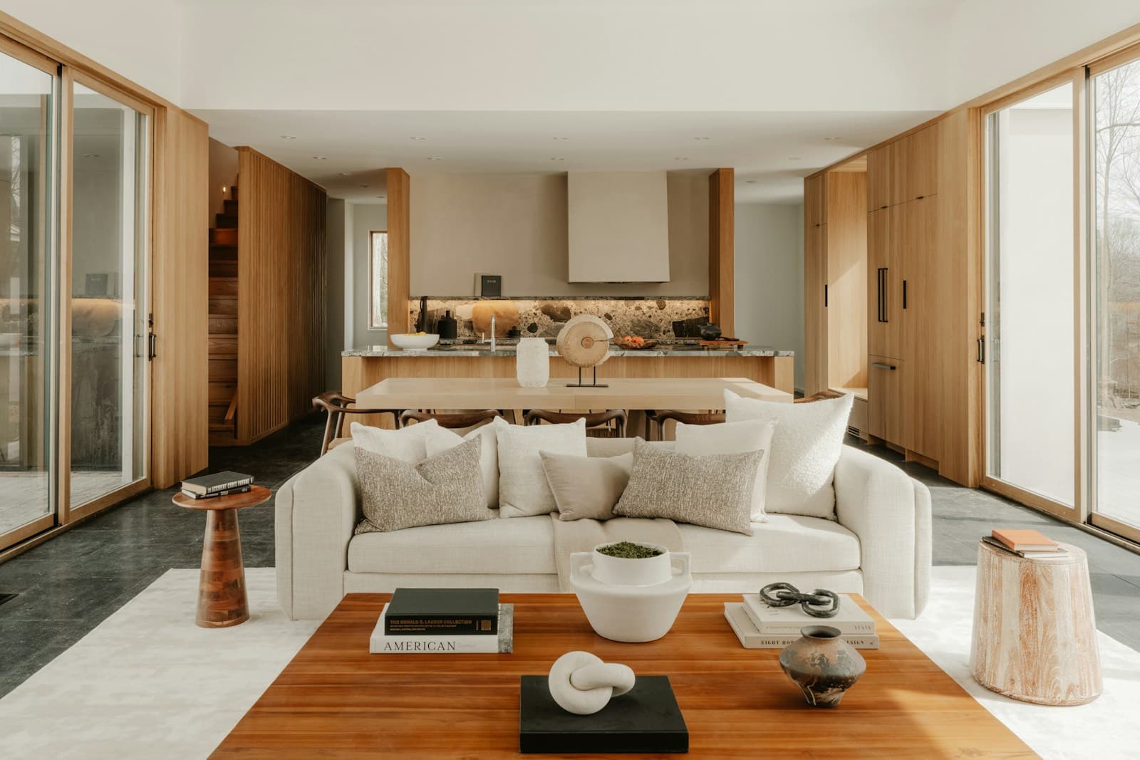 Open-plan living and kitchen space after renovation
